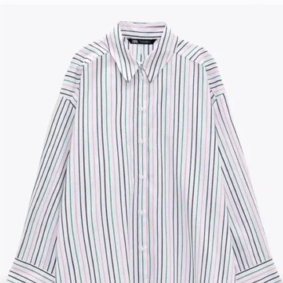 Zara White Striped Cotton Oversized Blouse/Shirt. Size s - Picture 8 of 10
